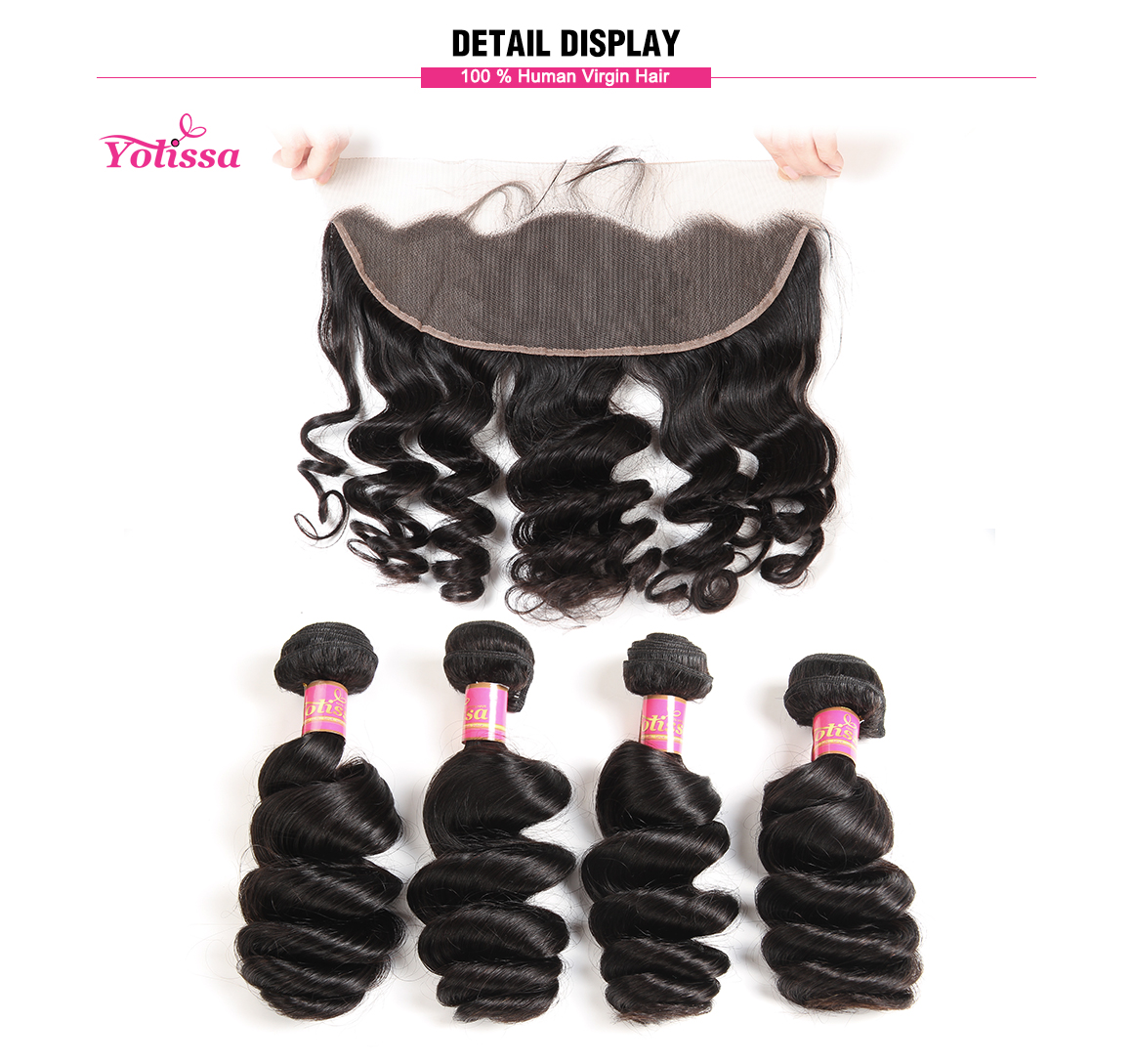 brazilian loose wave virgin hair bundles with lace frontal