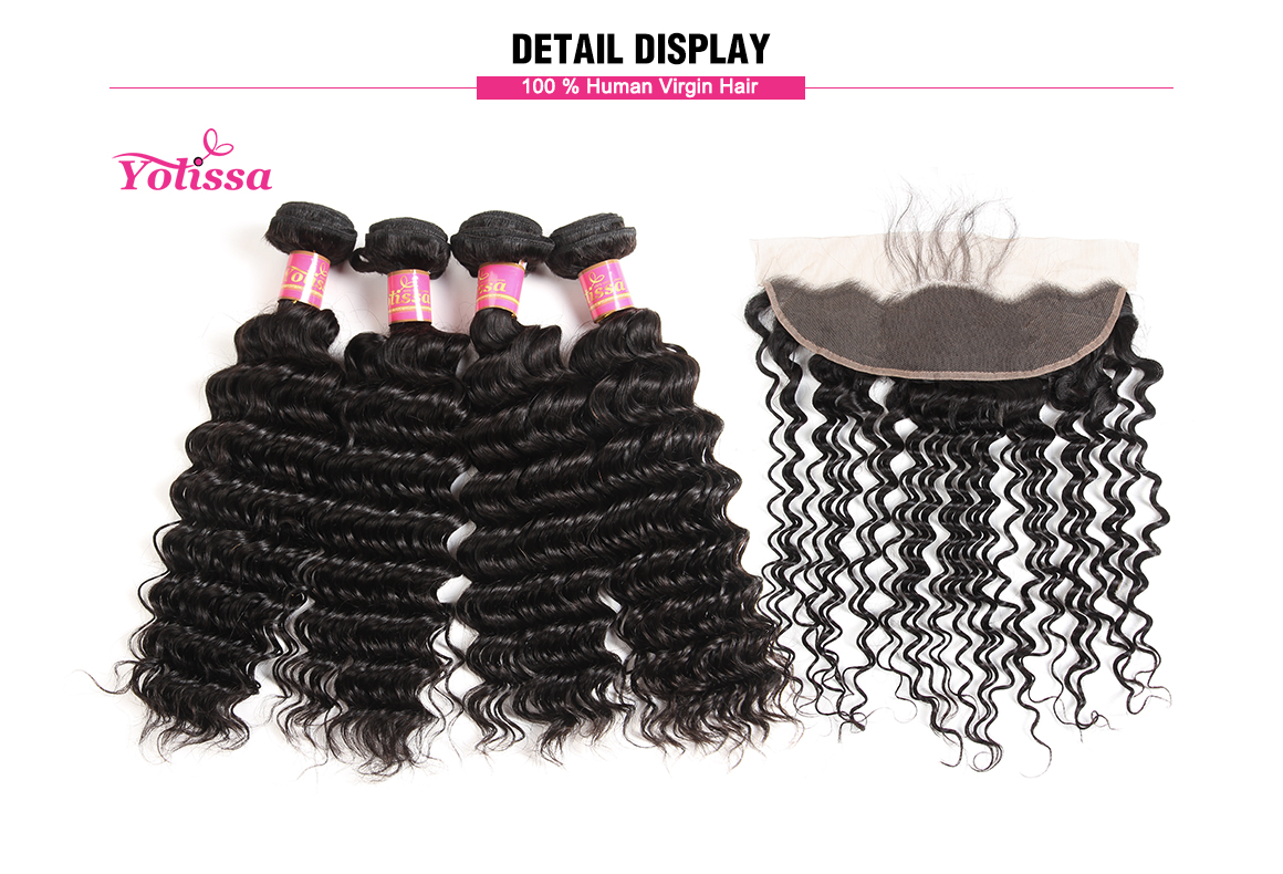 Yolissa 8-20 Inch Lace Frontal Closure with 4 Bundle Hair Brazilian Deep Wave Virgin Hair