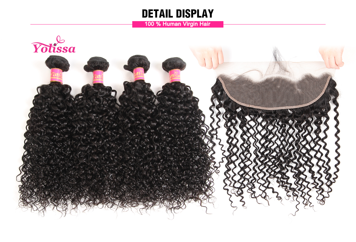 brazilian curly virgin hair bundles with lace frontal