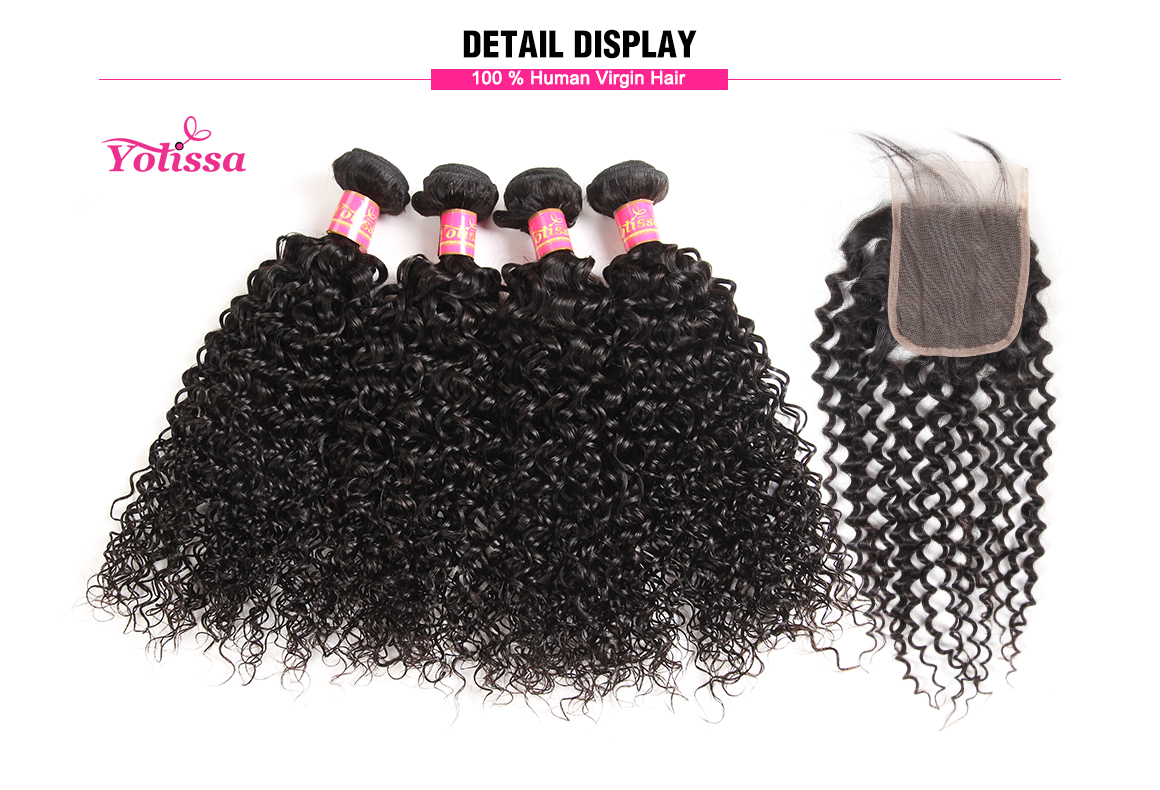 brazilian curly virgin hair bundles with lace closure