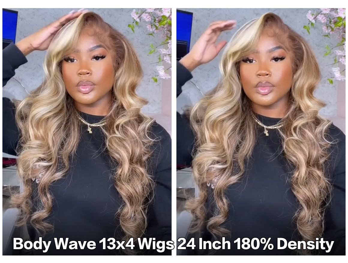 24 inch brown wig with blonde highlights