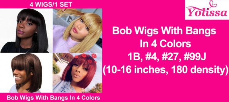 Bob wigs with bangs in 4 colors