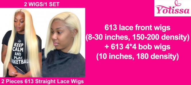 1)One lace front wig + one bob wig both in 613 blonde color