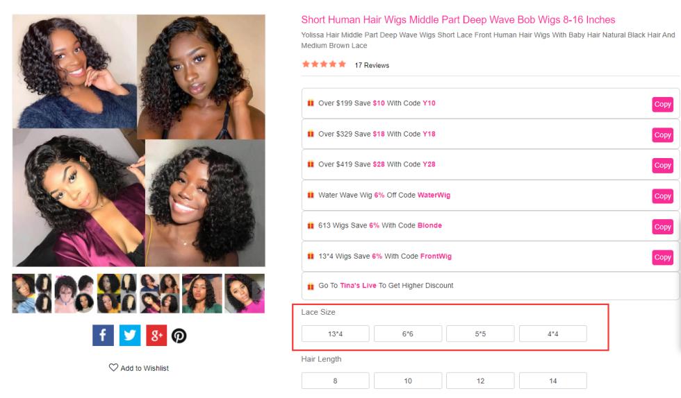 The swiss lace of the bob lace front wig is wider than the bob lace closure wig. 